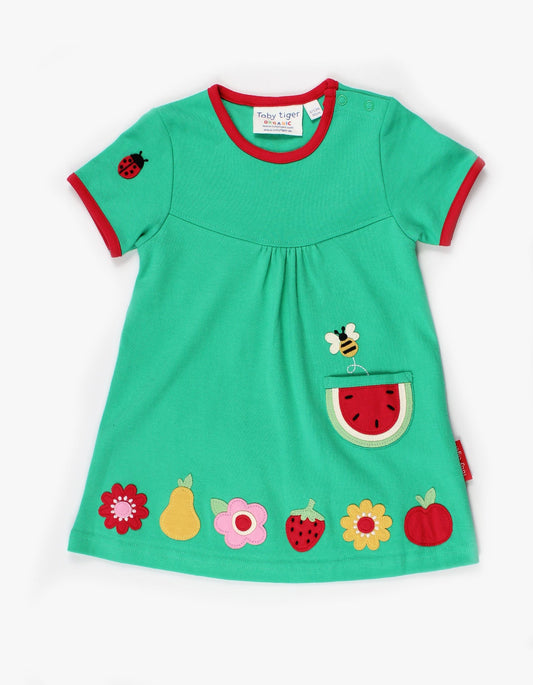 Organic Fruit Flower Applique T-Shirt Dress - Toby Tiger UK Retail