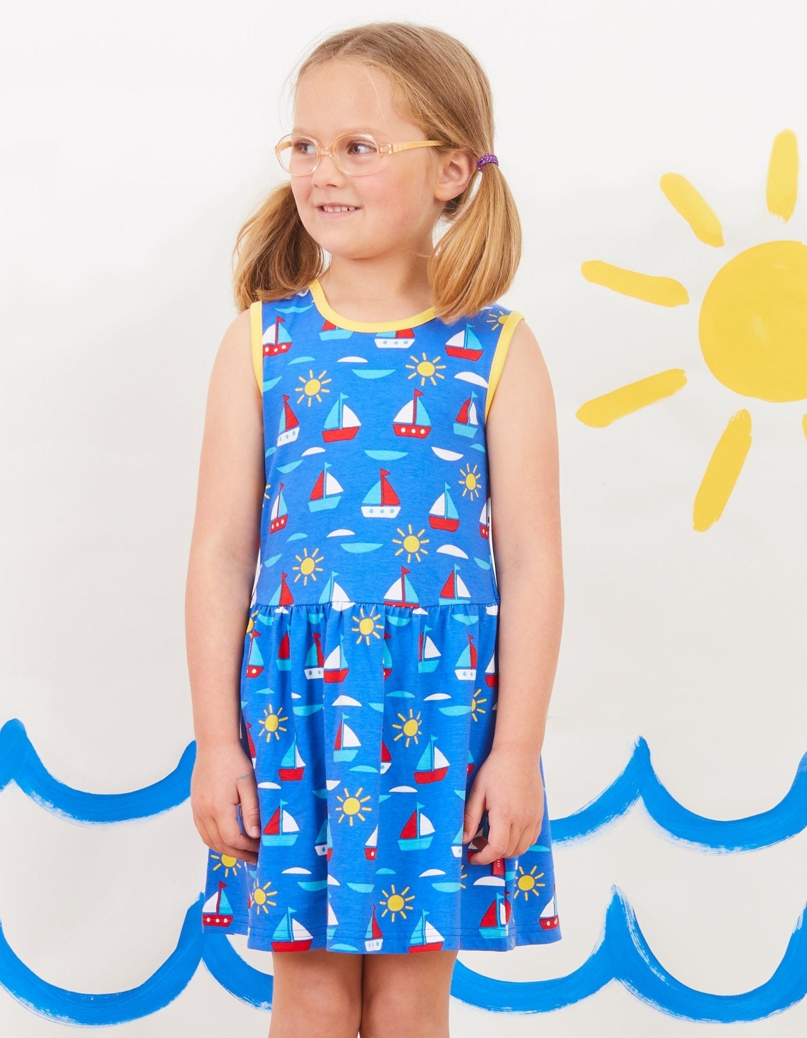 Organic Boat Print Summer Dress - Toby Tiger UK Retail