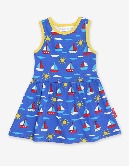 Organic Boat Print Summer Dress - Toby Tiger UK Retail