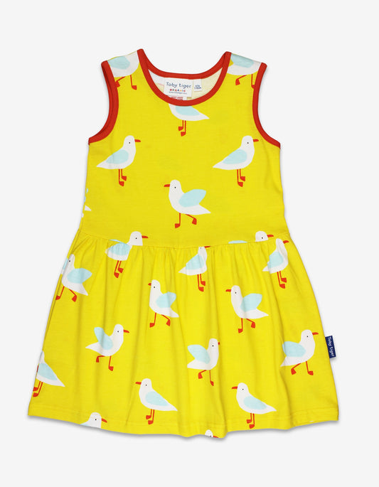 Organic Yellow Seagull Print Summer Dress - Toby Tiger UK Retail