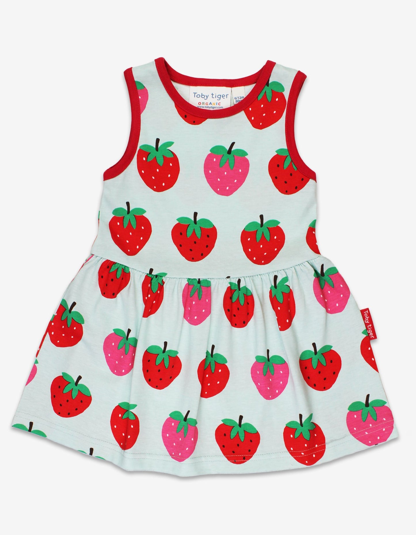 Organic Strawberry Print Summer Dress - Toby Tiger UK Retail