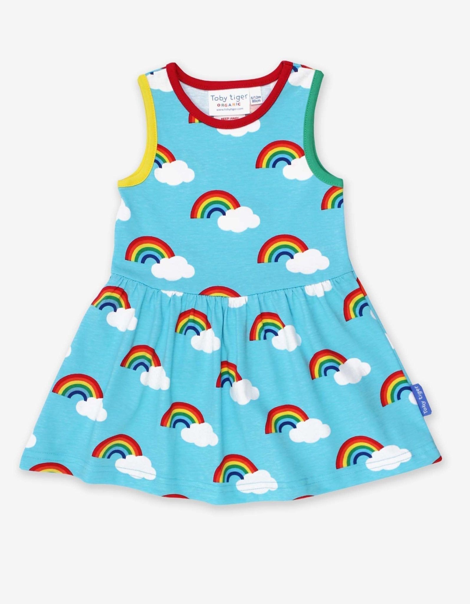 Organic Turquoise Rainbow Print Summer Dress - Toby Tiger UK Retail