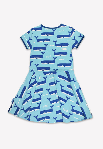 Organic Whale Waves Print Short Sleeved Skater Dress - Toby Tiger