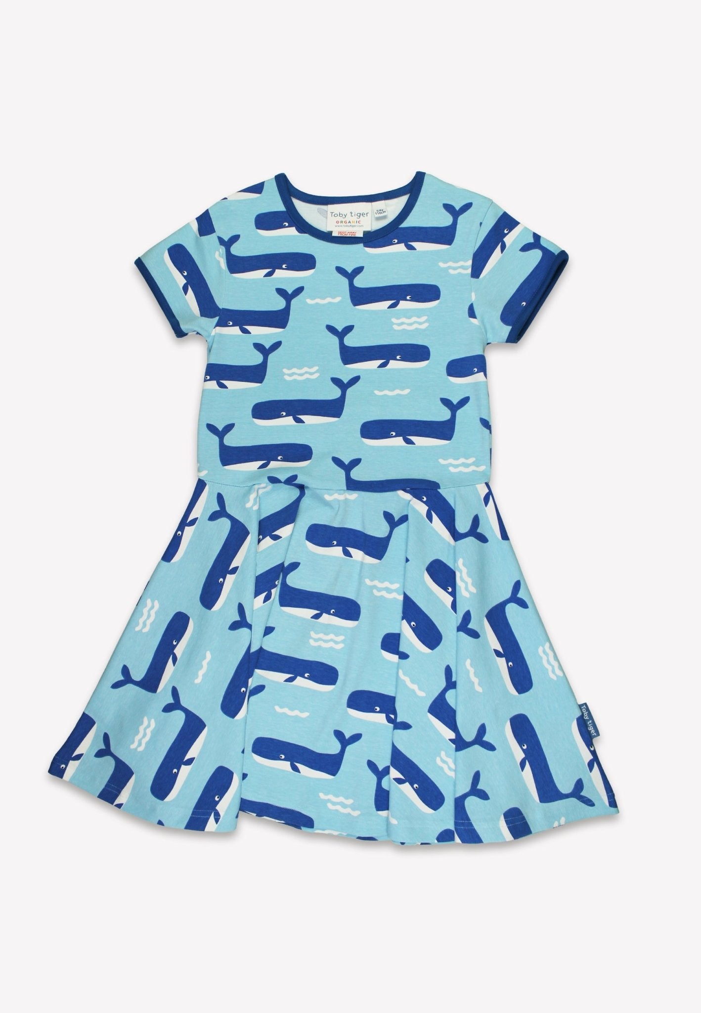 Organic Whale Waves Print Short Sleeved Skater Dress - Toby Tiger