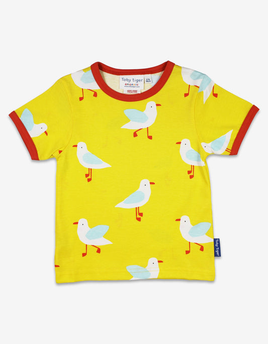 Organic Yellow Seagull Print T-shirt - Toby Tiger UK Retail