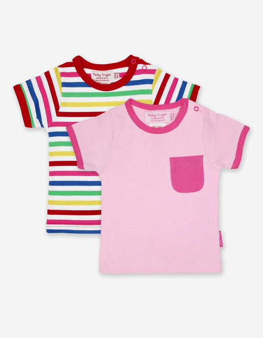 Organic Pink Multi Stripe 2 - Pack T-Shirt - Toby Tiger UK Retail