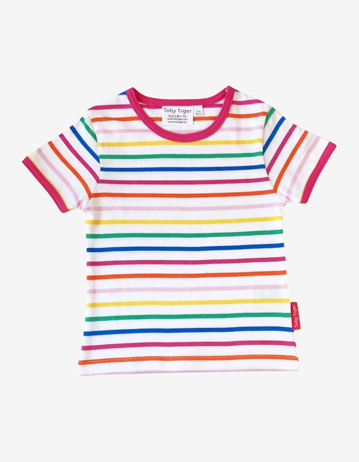 Organic Pink Rainbow Stripe T-Shirt - Toby Tiger UK Retail