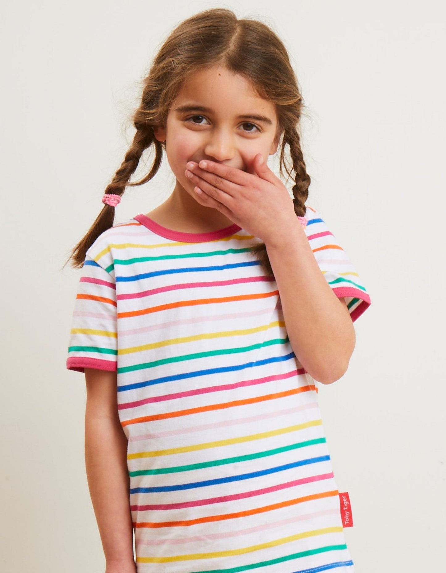 Organic Pink Rainbow Stripe T-Shirt - Toby Tiger UK Retail