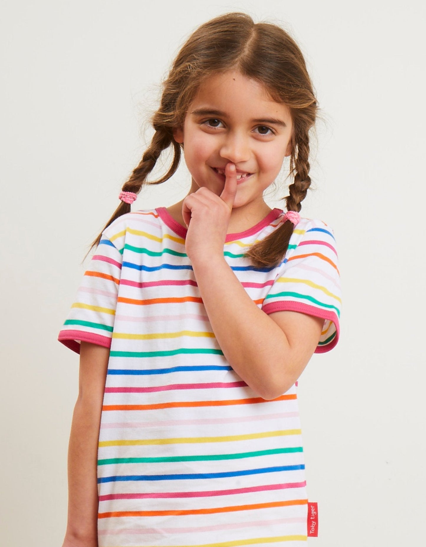 Organic Pink Rainbow Stripe T-Shirt - Toby Tiger UK Retail