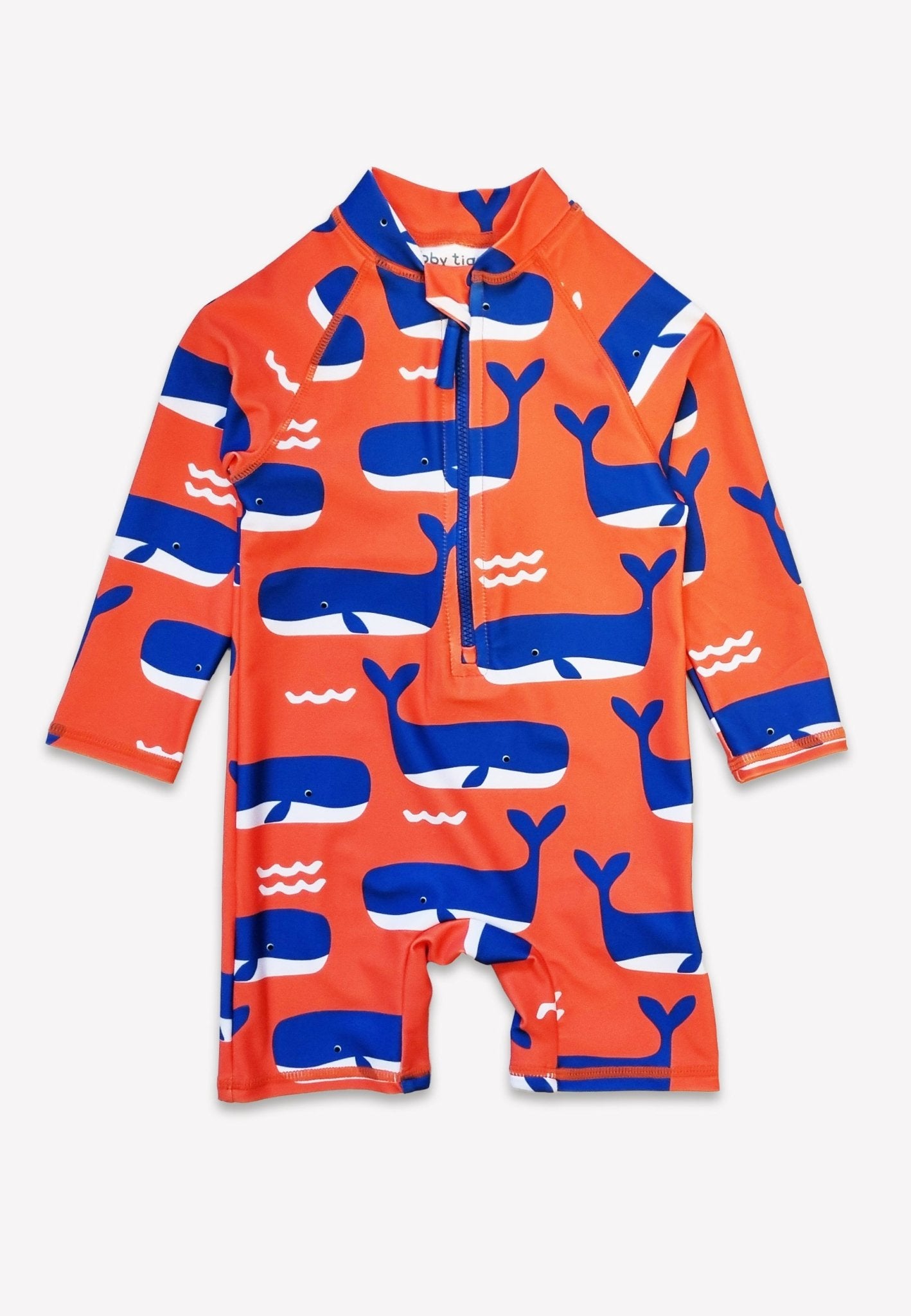 Whale Waves Print Long - Sleeved Baby Swimsuit - Toby Tiger