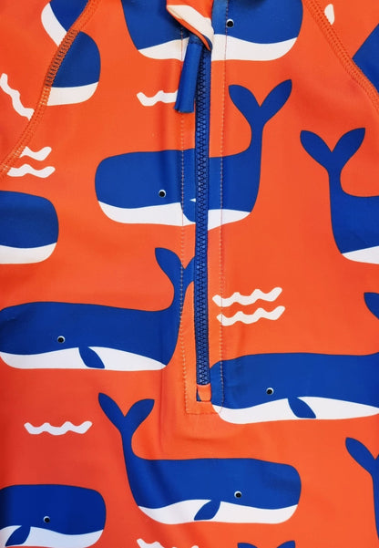 Whale Waves Print Long - Sleeved Baby Swimsuit - Toby Tiger