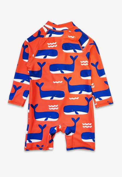 Whale Waves Print Long - Sleeved Baby Swimsuit - Toby Tiger