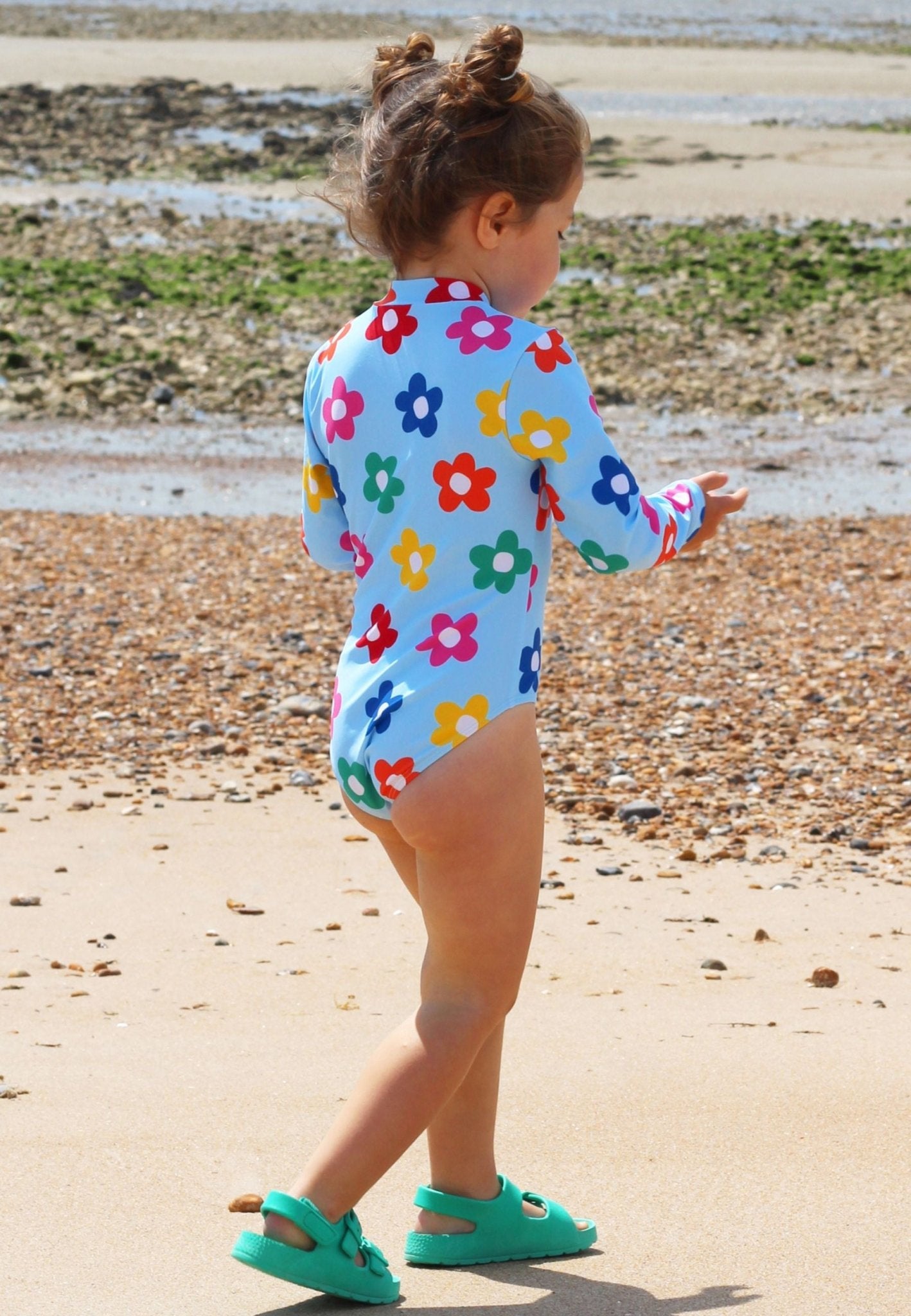 Rainbow Bloom Print Long - Sleeved Kids' Swimsuit - Toby Tiger