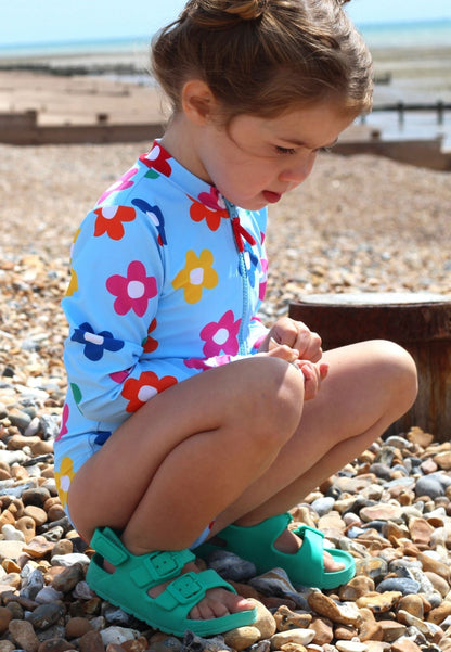 Rainbow Bloom Print Long - Sleeved Kids' Swimsuit - Toby Tiger