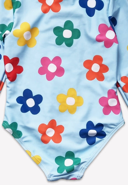 Rainbow Bloom Print Long - Sleeved Kids' Swimsuit - Toby Tiger