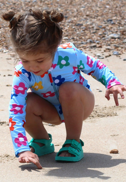 Rainbow Bloom Print Long - Sleeved Kids' Swimsuit - Toby Tiger