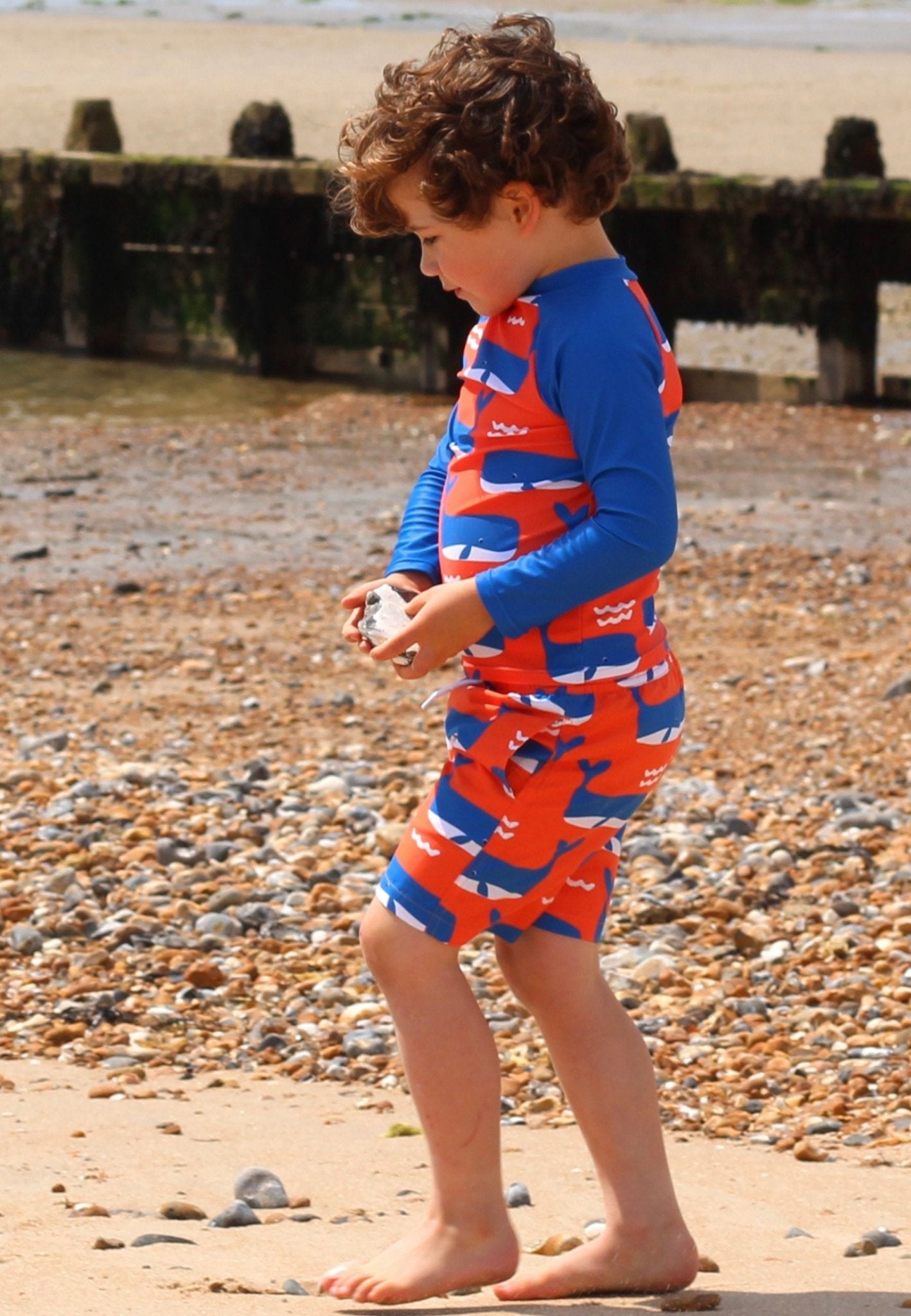 Whale Waves Print Kids' Rash Vest - Toby Tiger