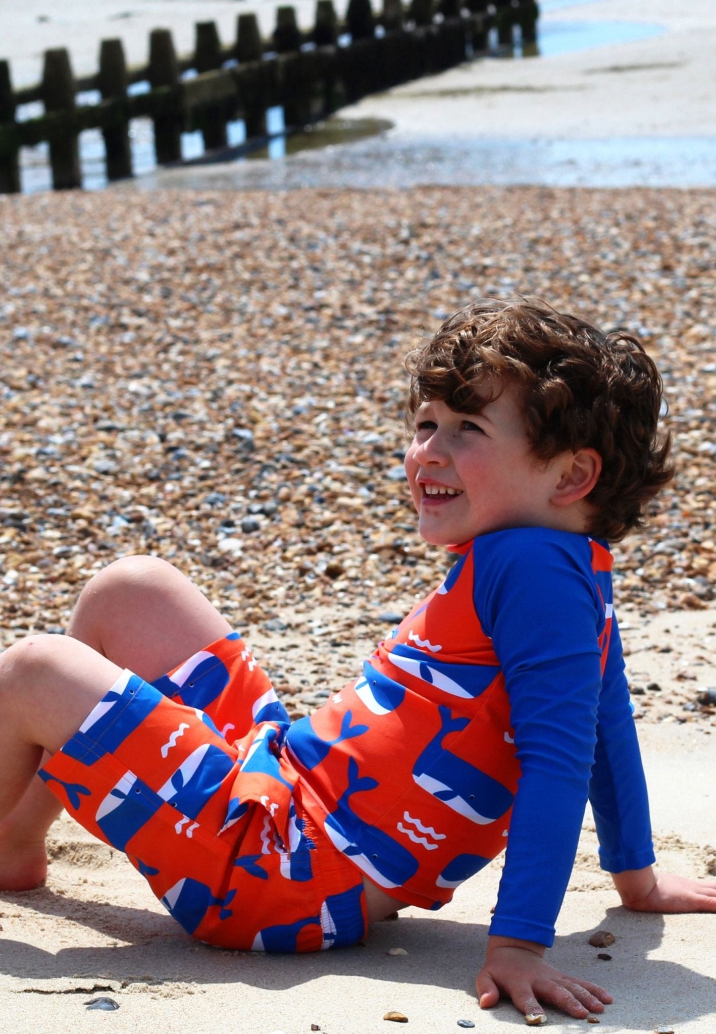 Whale Waves Print Kids' Swim Shorts - Toby Tiger