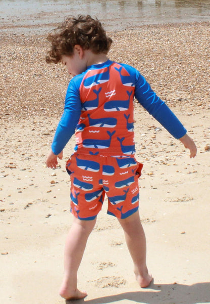 Whale Waves Print Kids' Rash Vest & Shorts Bundle - Toby Tiger