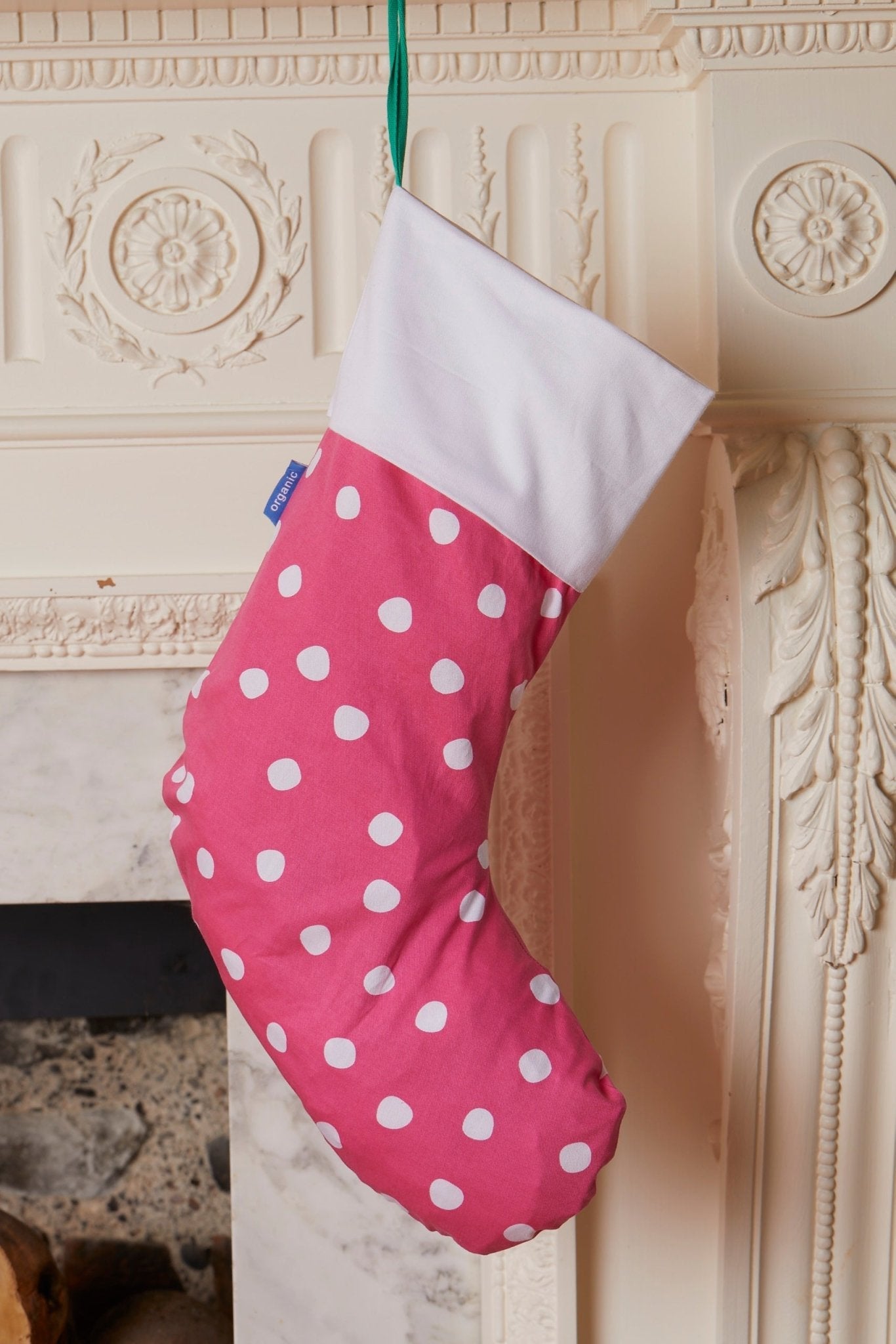 Organic Pink Snow Dot Christmas Stocking - Toby Tiger UK Retail