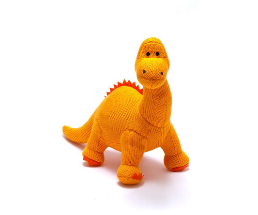 Diplodocus Knitted Orange Dinosaur Rattle - Toby Tiger