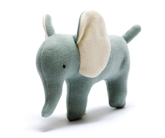 Knitted Organic Cotton Small Teal Elephant Baby Scandi Toy - Toby Tiger